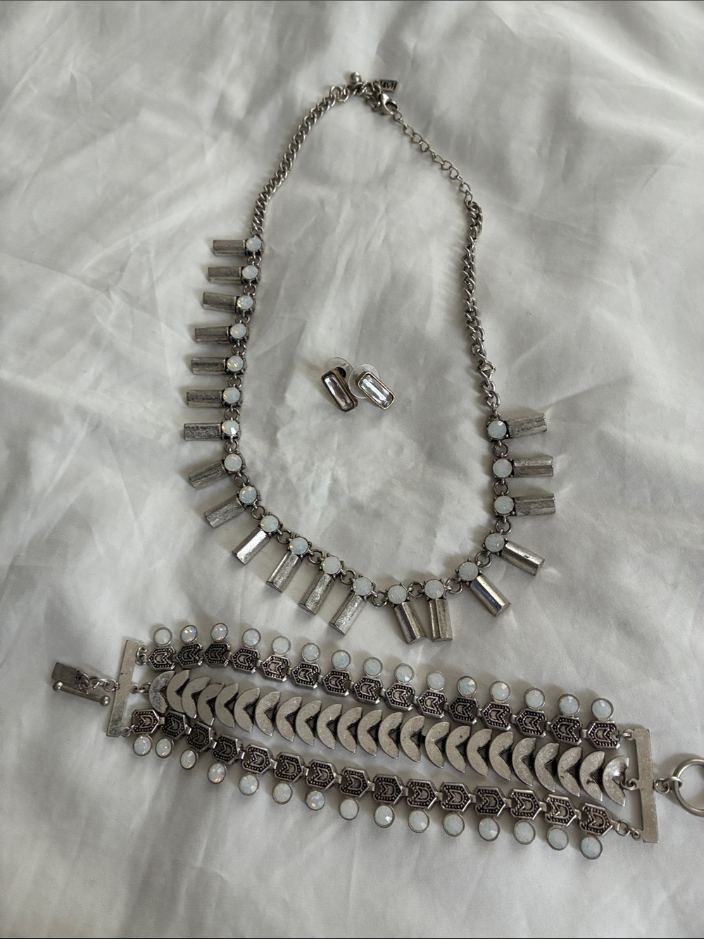 ViVl Silver Necklace, Bracelet & Earring Set with White Accents